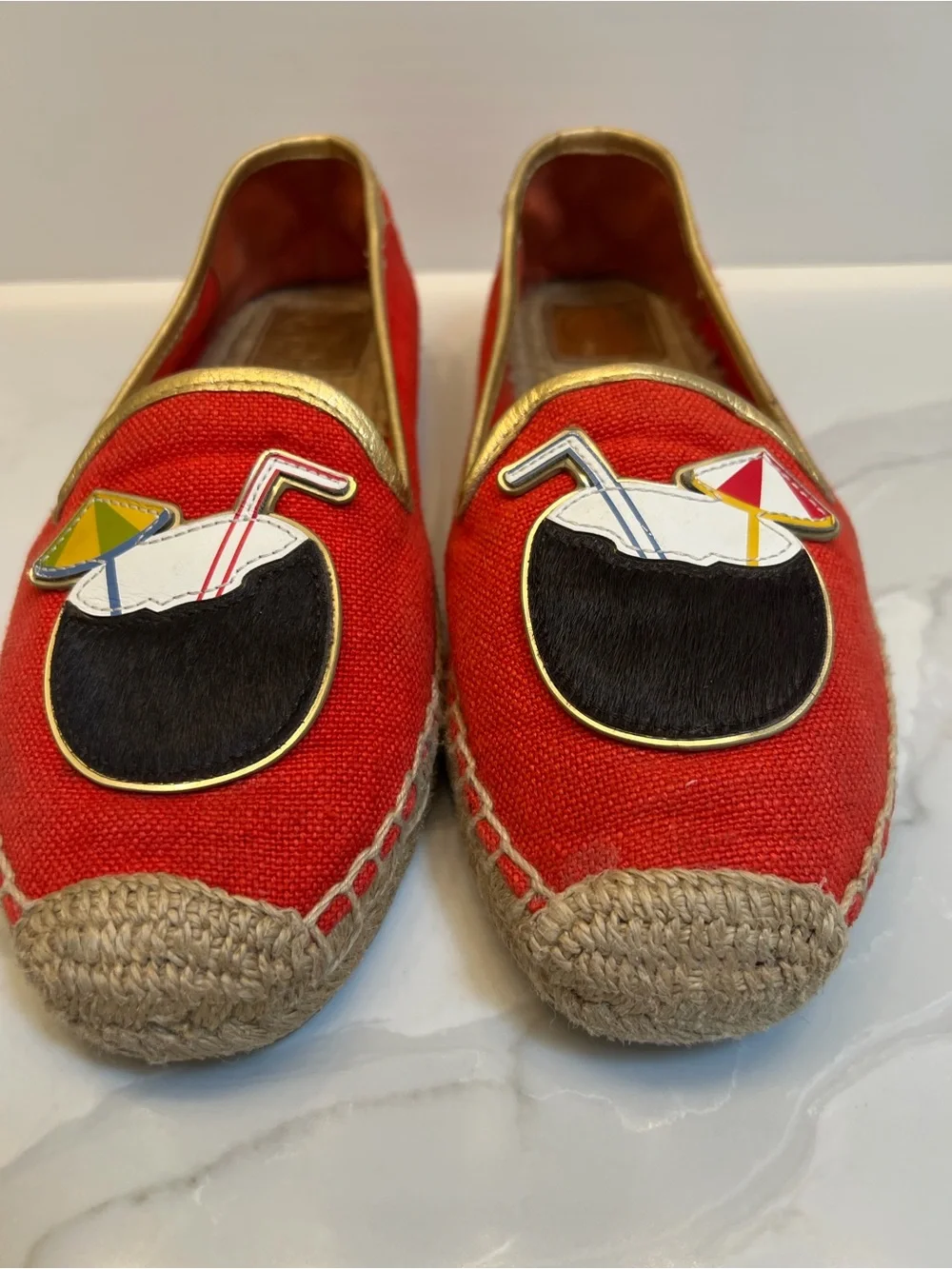 Tory Burch Coco Applique Espadrille Calf Hair Flats 8.5 EUC - Picture 1 of 9